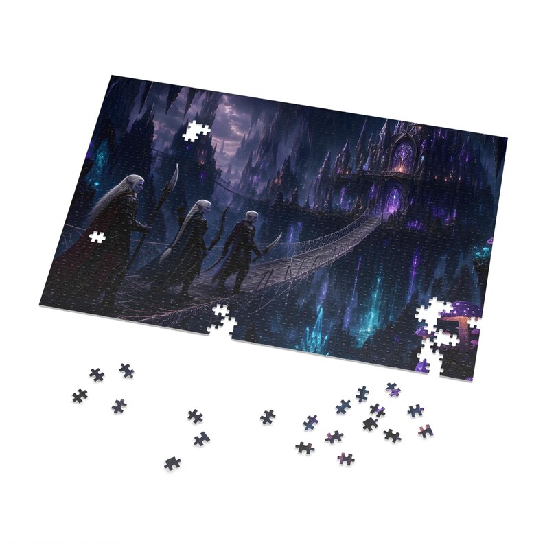 Dark Elf City Fantasy Jigsaw Puzzle in Tin, 1000 or 500 Pieces, Underground Cavern Castle Puzzle Gift image 2