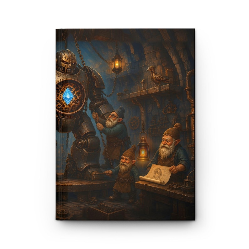 Myth and Monster Gnome Tinker's Workshop Hardcover Journal - Blank Fantasy Sketchbook image 1