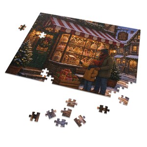 Christmas Cookies Bakery Shop Jigsaw Puzzle, Snowy Village Storefront, Tin Box (252 Pieces) image 2