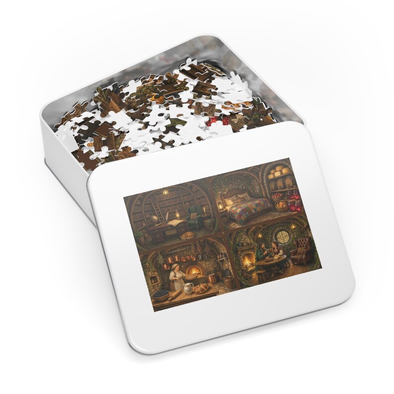 Inside the Hillside Burrow Inn - Storybook Cutaway Jigsaw Puzzle in Gift Tin, 1000 or 500 Pieces, Cozy Cross Section Gift bild 3