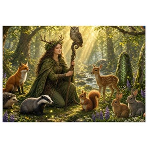 Druid Fantasy Jigsaw Puzzle, Enchanted Forest Animals, 1000 or 500 Pieces (Tin Box)