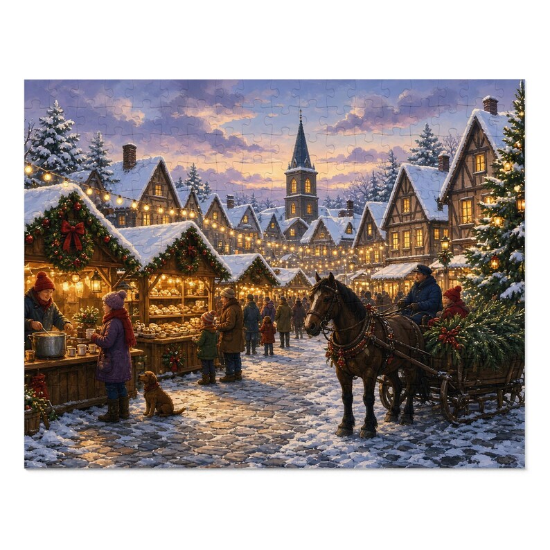 Rompecabezas "Pueblo del Mercado Navideño de Cozy Cottage Seasons", estilo tradicional, en caja de metal (252 piezas) imagen 1