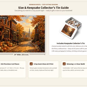 Rompecabezas "Cozy Cottage Seasons Autumn Main Street", "Pueblo pequeño", caja de metal (252 piezas) imagen 7