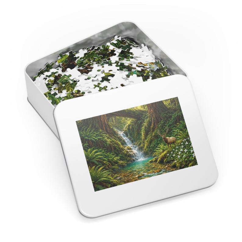 Fern Canyon Waterfall and Redwood Creek Jigsaw Puzzle in Collectors Tin (500 and 1000 Piece) - Elk and Old Growth Forest - Redwood Roots immagine 3