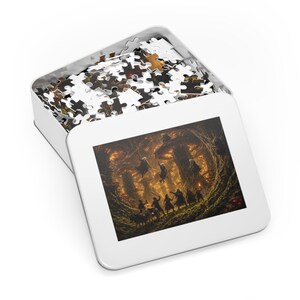 Dark Elf Ambush Fantasy Jigsaw Puzzle in Tin, 1000 or 500 Pieces, Giant Mushroom Forest Spider Puzzle Gift afbeelding 6