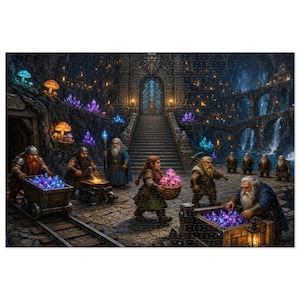 Dwarven City Fantasy Jigsaw Puzzle in Tin, 1000 or 500 Pieces, Underground Mine Cave Puzzle Gift image 1