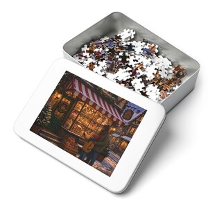 Christmas Cookies Bakery Shop Jigsaw Puzzle, Snowy Village Storefront, Tin Box (252 Pieces) image 3