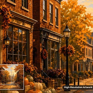Rompecabezas "Cozy Cottage Seasons Autumn Main Street", "Pueblo pequeño", caja de metal (252 piezas) imagen 4