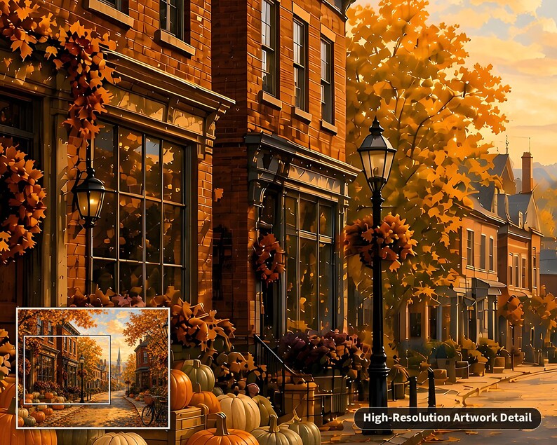 Rompecabezas "Cozy Cottage Seasons Autumn Main Street", "Pueblo pequeño", caja de metal (252 piezas) imagen 4