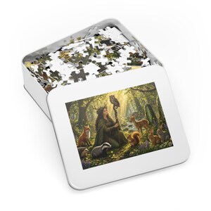 Druid Fantasy Jigsaw Puzzle, Enchanted Forest Animals, 1000 or 500 Pieces (Tin Box) zdjęcie 6