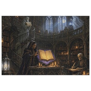 The Ossuary Library Gothic Fantasy Jigsaw Puzzle in Tin, 1000 or 500 Pieces, Gargoyles and Grimoires Dark Academia RPG Gift Bild 1