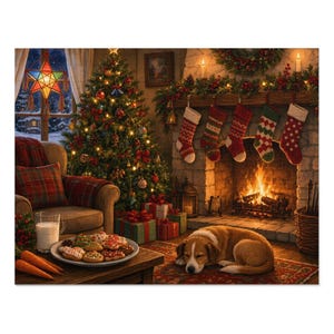 Rompecabezas de galletas navideñas con leche y galletas para Papá Noel, chimenea de Nochebuena, caja de hojalata (252 piezas) imagen 1