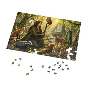 Druid Fantasy Jigsaw Puzzle, Enchanted Forest Animals, 1000 or 500 Pieces (Tin Box) zdjęcie 2