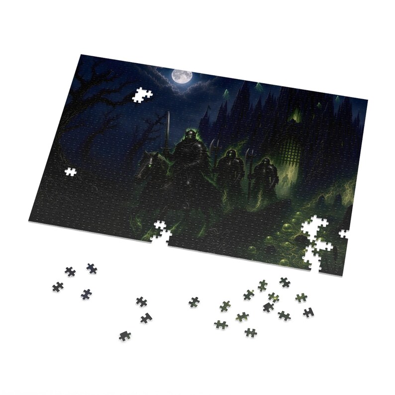 Moonlit Moat Fantasy Jigsaw Puzzle in Tin, 1000 or 500 Pieces, Undead Knight Gothic Castle Puzzle Gift image 2