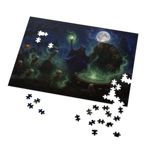 Necromancer Fantasy Jigsaw Puzzle in Tin, 1000 or 500 Pieces, Spooky Skeleton Graveyard Puzzle Gift image 5