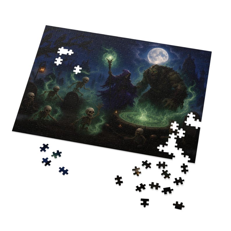 Necromancer Fantasy Jigsaw Puzzle in Tin, 1000 or 500 Pieces, Spooky Skeleton Graveyard Puzzle Gift image 5