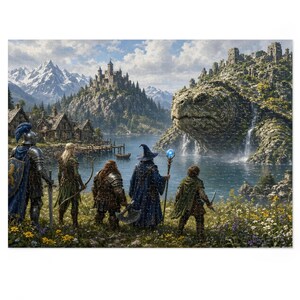 Rompecabezas gigante de fantasía con forma de tortuga en lata, 1000 o 500 piezas, regalo de rompecabezas de aventuras de mitos y monstruos imagen 4
