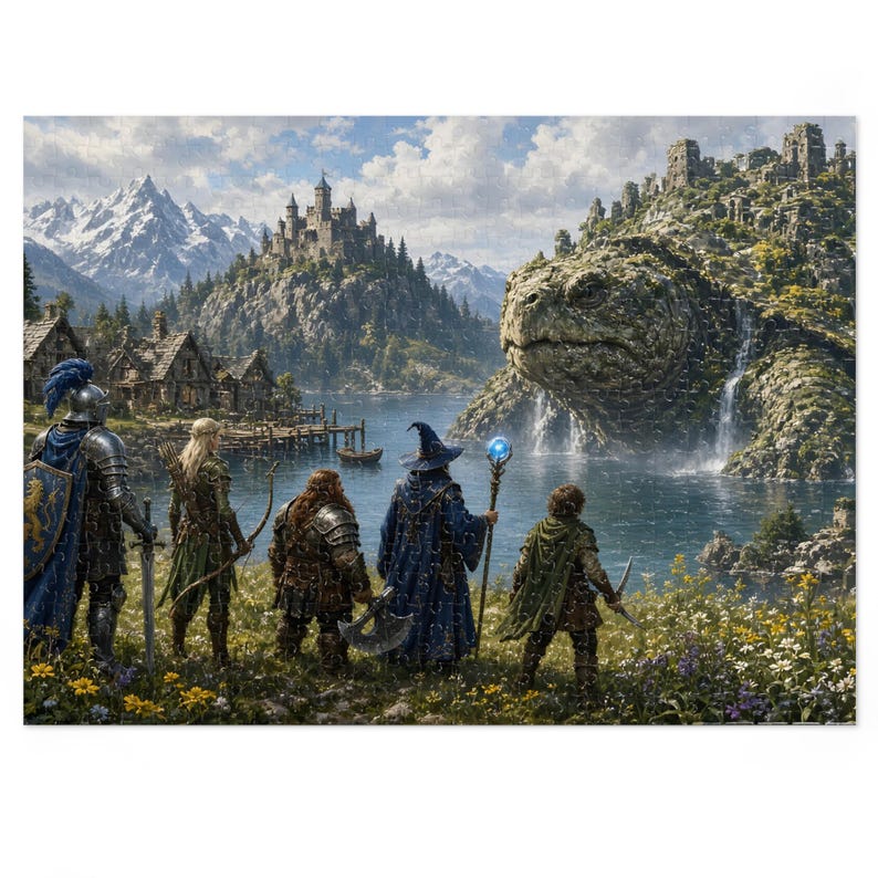 Rompecabezas gigante de fantasía con forma de tortuga en lata, 1000 o 500 piezas, regalo de rompecabezas de aventuras de mitos y monstruos imagen 4