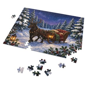 Cozy Cottage Seasons Reindeer Sleigh Jigsaw Puzzle, Christmas Night, Tin Box (252 Pieces) image 2