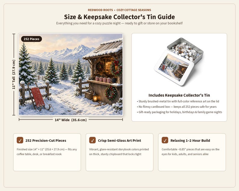 Cozy Cottage Seasons Hot Cocoa Stand Jigsaw Puzzle, Christmas Tree Farm, Tin Box (252 Pieces) image 7