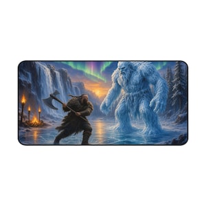 Frost Giant Clash Fantasy Desk Mat, Large Gaming Mouse Pad, 16x32 RPG Desk Pad, Viking Berserker Gamer Gift image 1