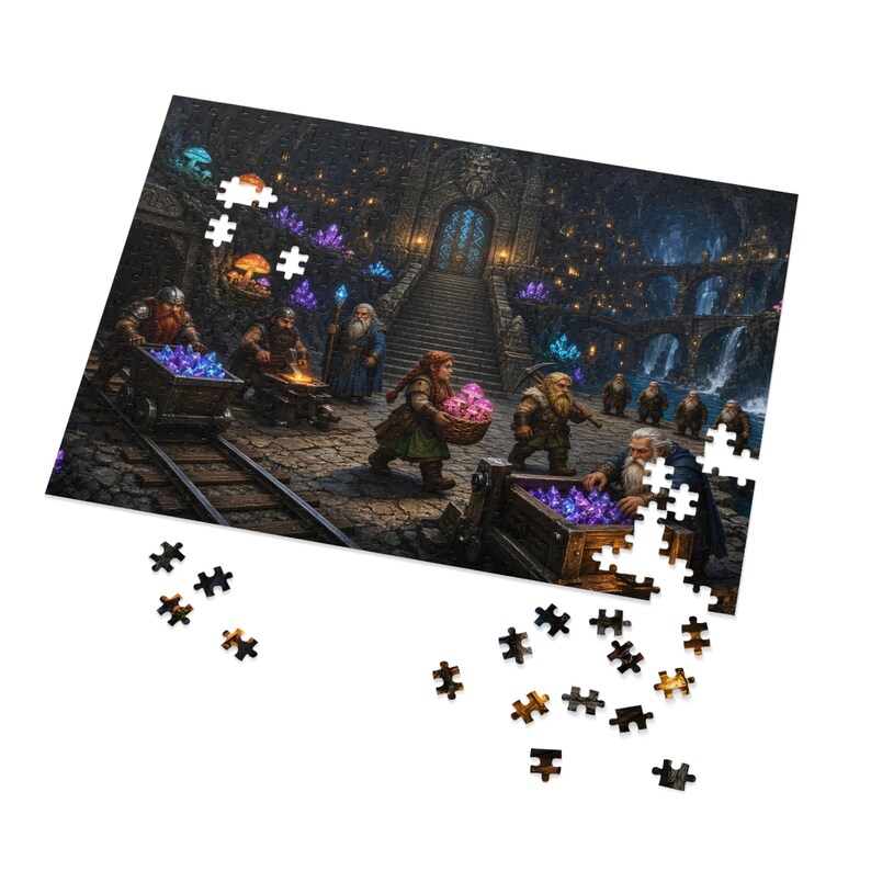 Dwarven City Fantasy Jigsaw Puzzle in Tin, 1000 or 500 Pieces, Underground Mine Cave Puzzle Gift image 5
