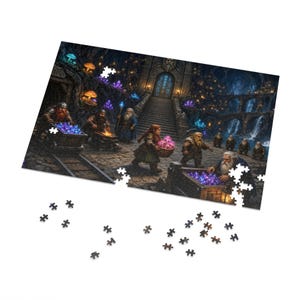 Dwarven City Fantasy Jigsaw Puzzle in Tin, 1000 or 500 Pieces, Underground Mine Cave Puzzle Gift image 2