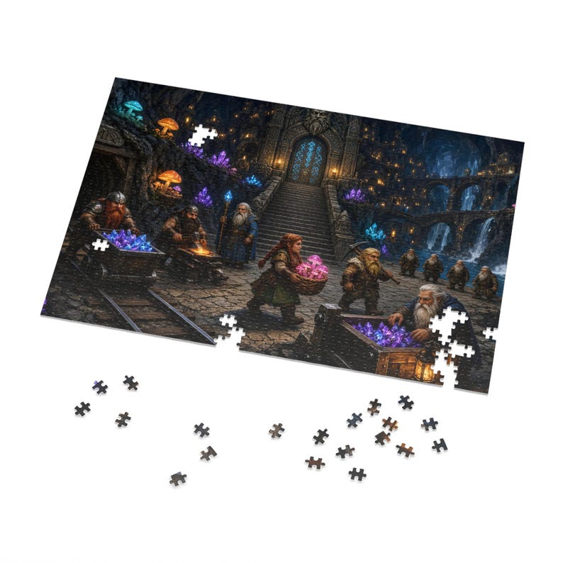 Dwarven City Fantasy Jigsaw Puzzle in Tin, 1000 or 500 Pieces, Underground Mine Cave Puzzle Gift image 2
