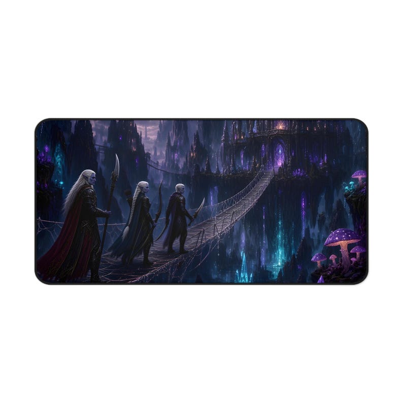 Dark Elf City Fantasy Desk Mat, Large Gaming Mouse Pad, 16x32 RPG Desk Pad, Tabletop Gamer Gift image 1