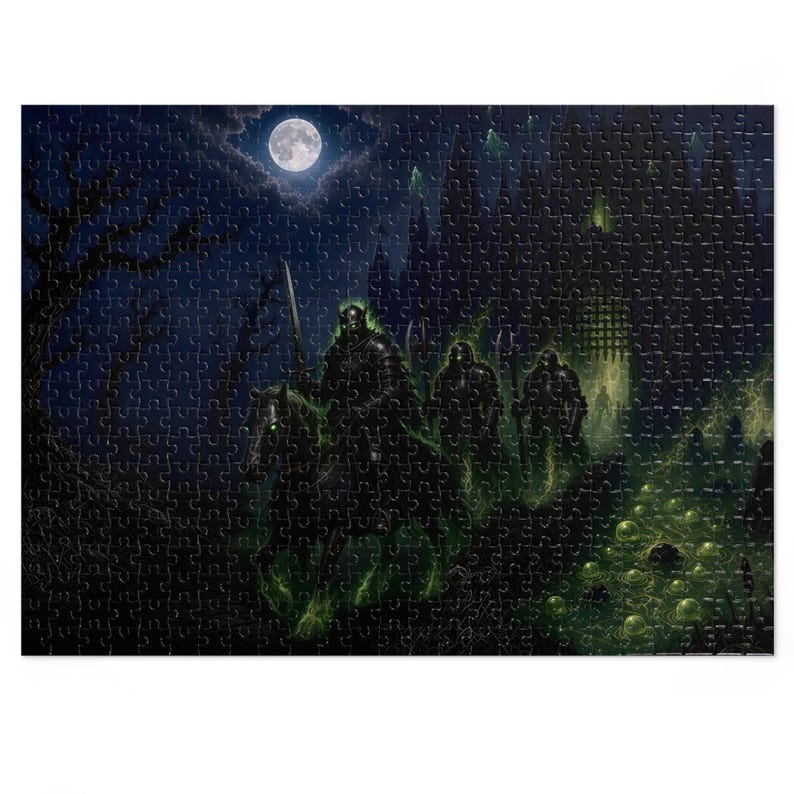 Moonlit Moat Fantasy Jigsaw Puzzle in Tin, 1000 or 500 Pieces, Undead Knight Gothic Castle Puzzle Gift image 4