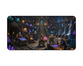 Dwarven City Fantasy Desk Mat, Large Gaming Mouse Pad, 16x32 RPG Desk Pad, Tabletop Gamer Gift