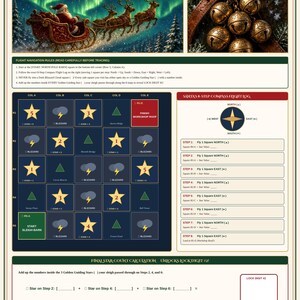 May include: A printable puzzle challenge sheet titled The Reindeer Flight-Path Star Maze. It features a 5x5 grid with stars, clouds, and triangles, a compass flight log, and instructions for a holiday-themed game on an 8.5 x 11 inch page.