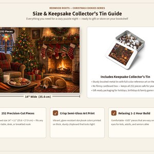 Rompecabezas de galletas navideñas con leche y galletas para Papá Noel, chimenea de Nochebuena, caja de hojalata (252 piezas) imagen 7