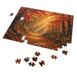 Cozy Cottage Seasons Golden Forest Path Jigsaw Puzzle, Autumn Woods, Tin Box (252 Pieces) image 2