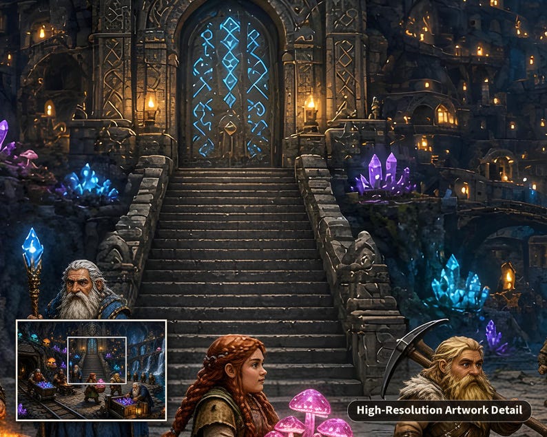 Dwarven City Fantasy Jigsaw Puzzle in Tin, 1000 or 500 Pieces, Underground Mine Cave Puzzle Gift image 9