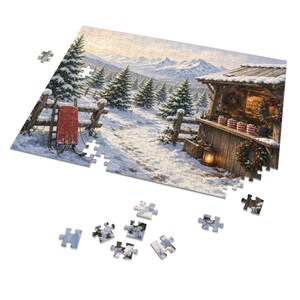Cozy Cottage Seasons Hot Cocoa Stand Jigsaw Puzzle, Christmas Tree Farm, Tin Box (252 Pieces) image 2