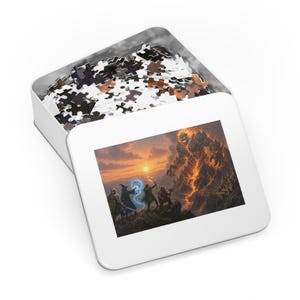 Lava Elemental Fantasy Jigsaw Puzzle in Tin, 1000 or 500 Pieces, Epic Volcano Monster Puzzle Gift afbeelding 3