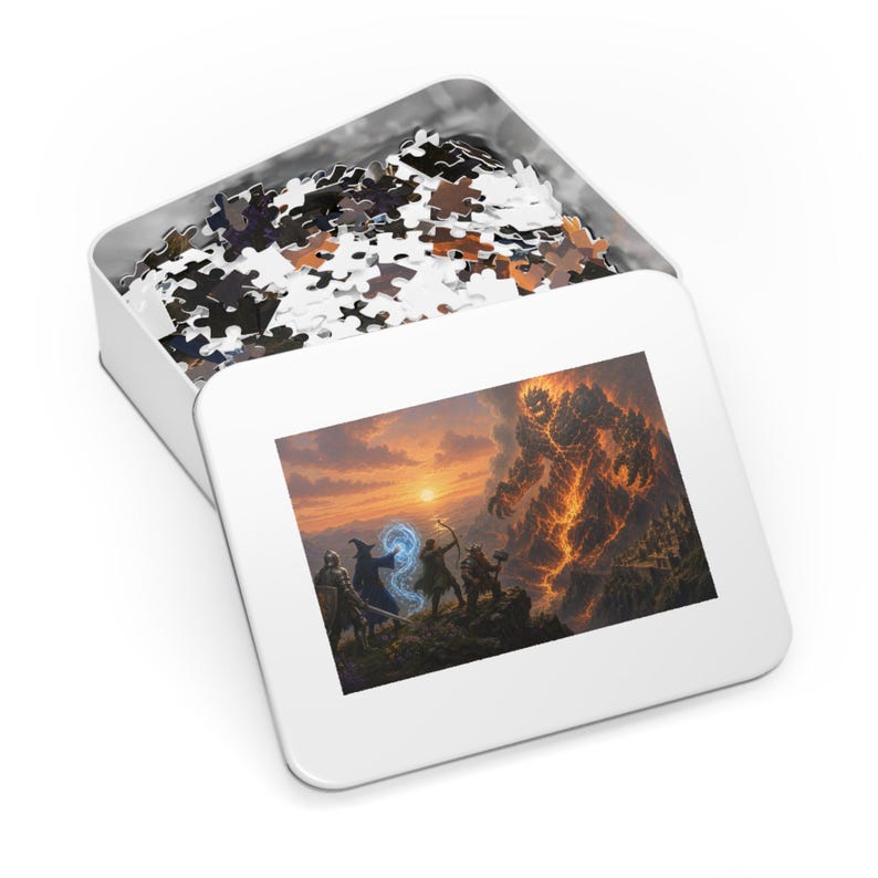 Lava Elemental Fantasy Jigsaw Puzzle in Tin, 1000 or 500 Pieces, Epic Volcano Monster Puzzle Gift afbeelding 3