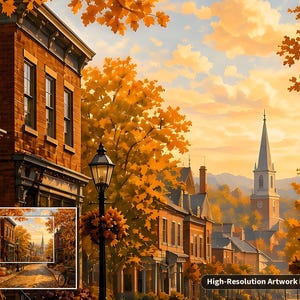 Rompecabezas "Cozy Cottage Seasons Autumn Main Street", "Pueblo pequeño", caja de metal (252 piezas) imagen 6