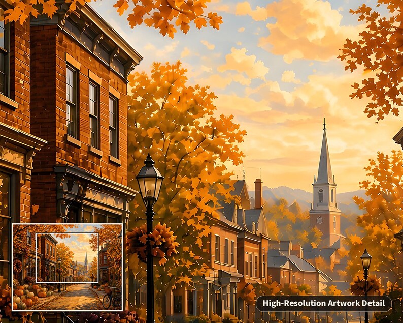 Rompecabezas "Cozy Cottage Seasons Autumn Main Street", "Pueblo pequeño", caja de metal (252 piezas) imagen 6