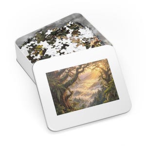 Ancient Redwood Canopy Crown and Golden Morning Mist Jigsaw Puzzle in Collectors Tin (500 and 1000 Piece) - Treetop Fog - Redwood Roots image 3