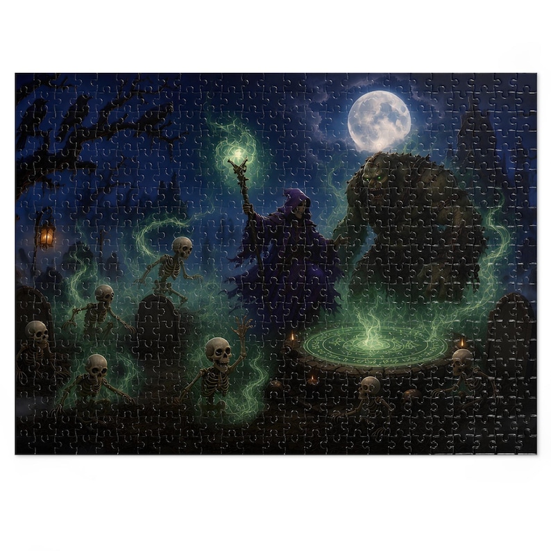 Necromancer Fantasy Jigsaw Puzzle in Tin, 1000 or 500 Pieces, Spooky Skeleton Graveyard Puzzle Gift image 4