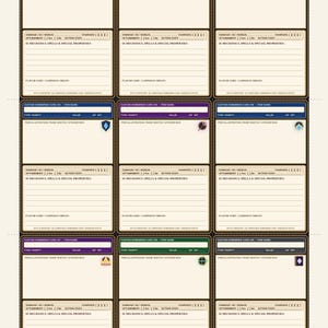 Pu&ograve; includere: Un foglio stampabile contenente nove carte oggetto personalizzabili per giochi di ruolo da tavolo. Ogni carta presenta campi per nome, tipo, rarit&agrave;, valore, peso, meccaniche, incantesimi, propriet&agrave; e storia dell'oggetto.
