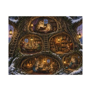 Woodland Hollow Tree House Puzzle, Forest Animals, Storybook Art (252 or 110 Pieces) image 4