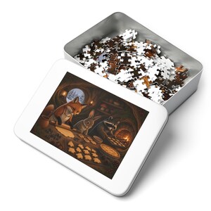 Christmas Cookies Woodland Critter Bakers Jigsaw Puzzle, Fox Bunny Raccoon Kitchen, Tin Box (252 Pieces) image 3