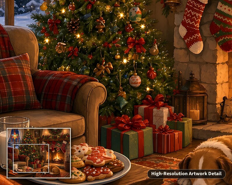 Rompecabezas de galletas navideñas con leche y galletas para Papá Noel, chimenea de Nochebuena, caja de hojalata (252 piezas) imagen 5