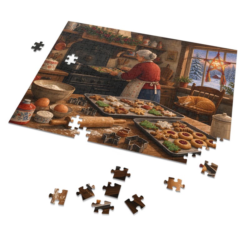Christmas Cookies Grandma's Baking Day Jigsaw Puzzle, Farmhouse Kitchen Christmas, Tin Box (252 Pieces) image 2