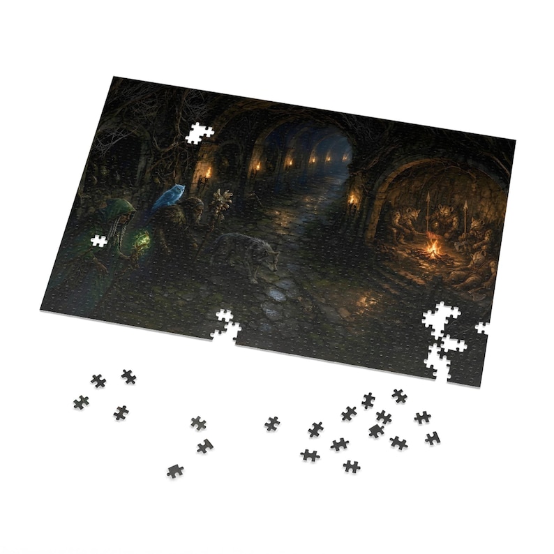 Druid Dungeon Fantasy Jigsaw Puzzle in Tin, 1000 or 500 Pieces, Wolf Companion Gnoll Lair Puzzle Gift image 2