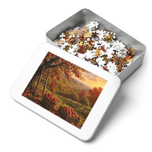 Cozy Cottage Seasons Apple Orchard Jigsaw Puzzle, Harvest Hills, Tin Box (252 Pieces) image 3