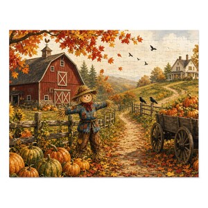 Cozy Cottage Seasons Pumpkin Patch Lane Jigsaw Puzzle, Scarecrow Farm, Tin Box (252 Pieces)